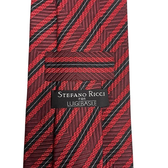 Stefano Ricci For Luigi Basile Men's Tie Red Striped Herringbone Silk 4" x 62.5" - Picture 1 of 4